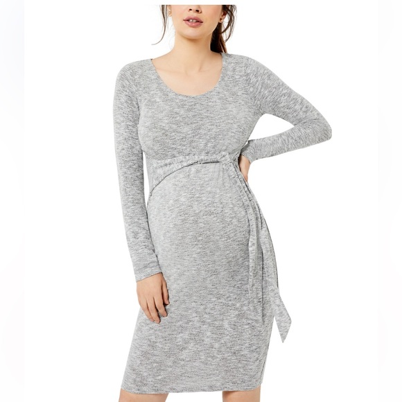NEW A Pea in the Pod Maternity Tie-Front Dress Heather Gray Size Large NWT - Picture 2 of 14